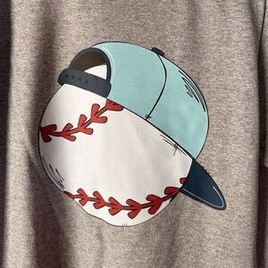 Jerzees Gray Long Sleeve Tee with Baseball & Aqua Cap Graphic